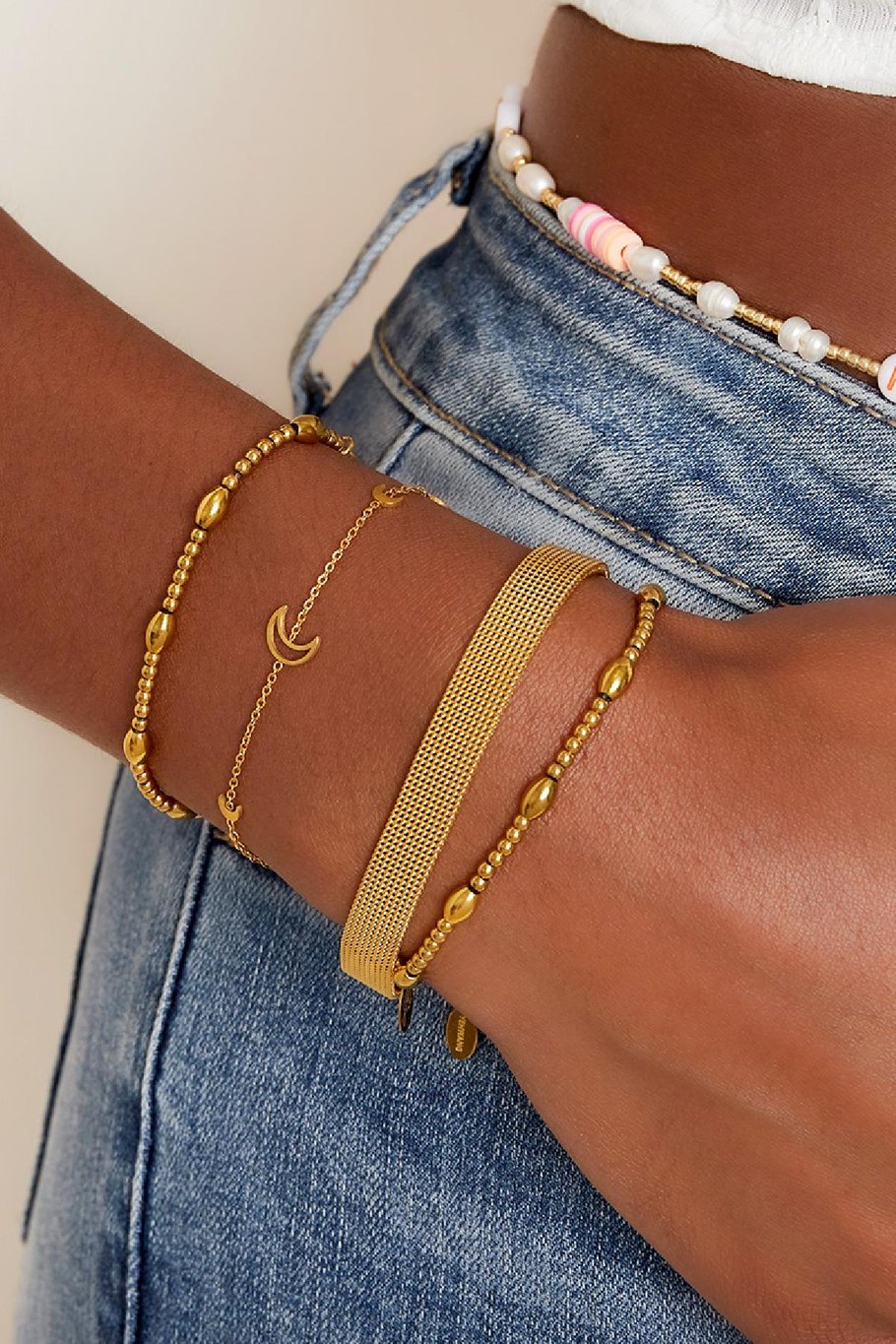 bracelet en acier inoxydable lune couleur or Image2